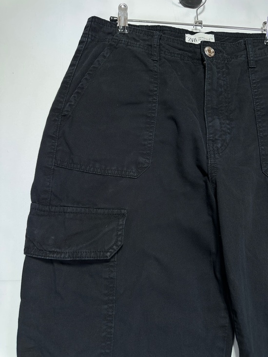 Zara Cargo Pants Black Straight Leg Utility Patch Pocket Size 8 - Picture 3 of 7